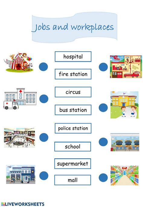 Jobs and work places 2 - Interactive worksheet | English worksheets for kindergarten, English ...