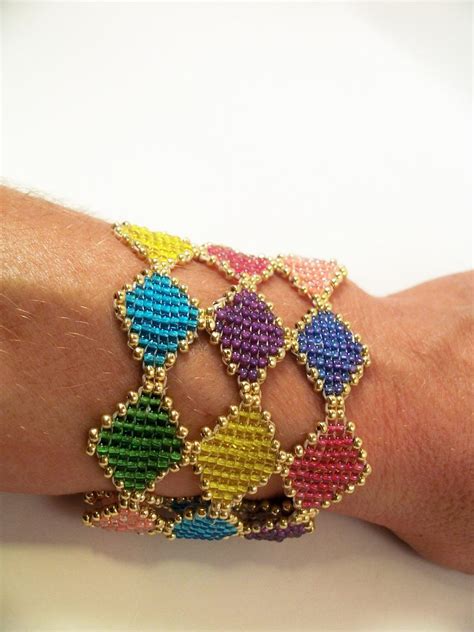 Stained Glass Bracelet Cuff Pattern, Beading Tutorial in PDF - Etsy