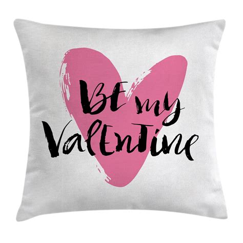 Valentines Day Decor Throw Pillow Cushion Cover, Be My Valentine Quote with Romantic Cartoon ...