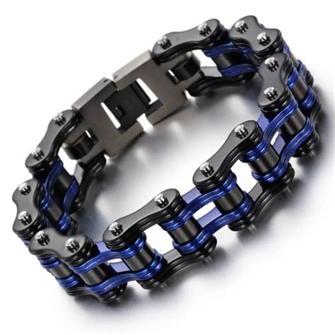 Multi color 16MM Wide Heavy Solid Stainless Steel Bike Bracelet Men Bicycle Motorcycle Chain ...