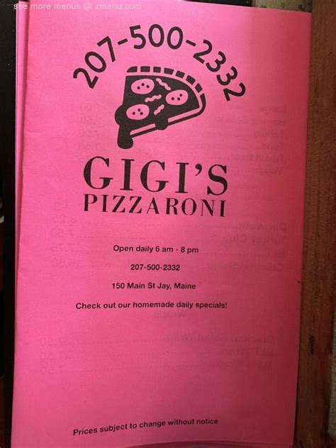 Online Menu of Gigi’s Pizzaroni Restaurant, Jay, Maine, 04239 - Zmenu