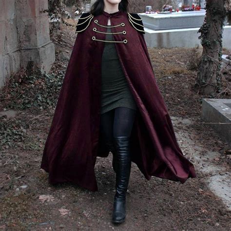 S-5XL Women Fashion Medieval Military Cape Vintage Gothic Black Cloak ...