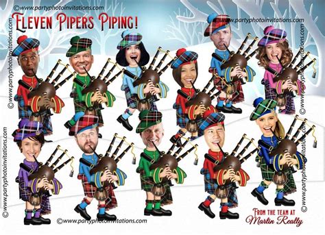 11 Pipers Piping Christmas Card