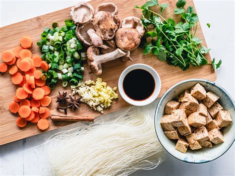 Vegan pho ingredients | Mushrooms, tofu, vegetables. | Flickr