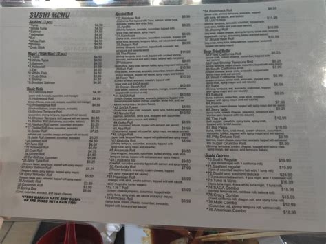 Menu at Saga restaurant, Fort Smith