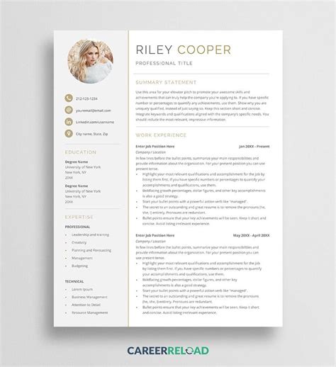 Download Free Word Resume Template - Riley