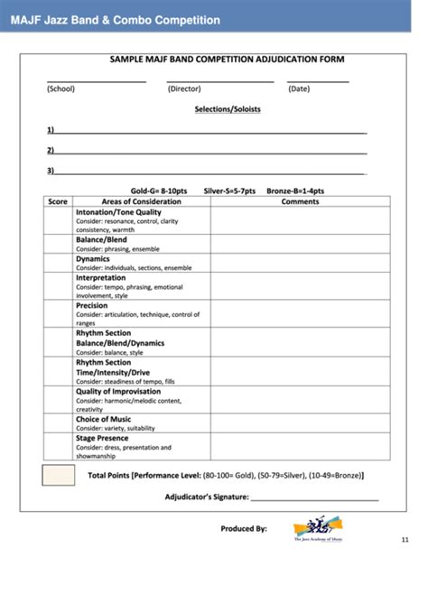 Sample Majf Band Competition Adjudication Form printable pdf download