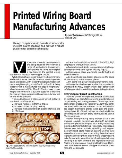 Printed Wiring Board Manufacturing Advances