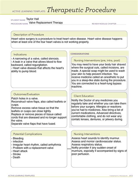 Active Learning Template Therapeutic Procedure Valve Replacement Therapy - ACTIVE LEARNING ...