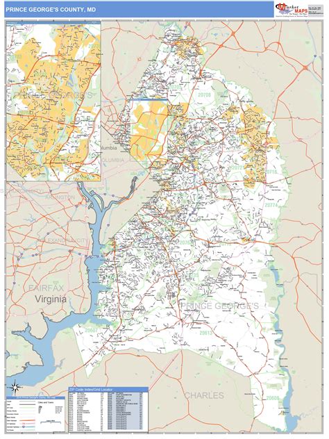 Prince George's County, MD Zip Code Wall Map Basic Style by MarketMAPS - MapSales