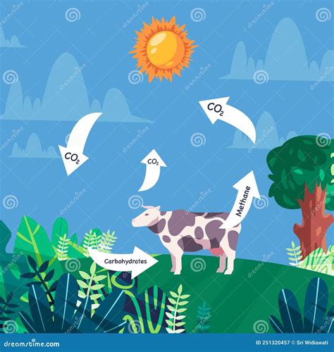 Life Cycle of Carbon Methane Released by Cow Gasses Emission Released Illustration Design Stock ...