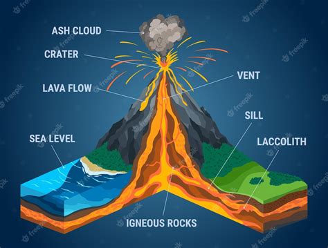 Premium Vector | Isometric of volcano in cross section infographic ...