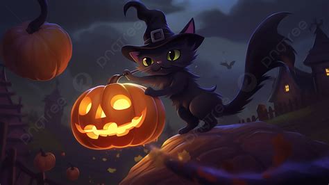 Halloween Pumpkin Black Cat Background, Cute, Cartoon, Pokémon Background Image And Wallpaper ...