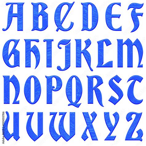 Blue plastic textured antique ancient font style full alphabet capital ...