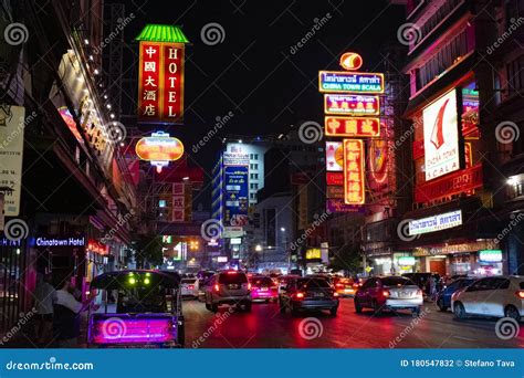 Chinatown in Bangkok at Night Editorial Photography - Image of road, urban: 180547832