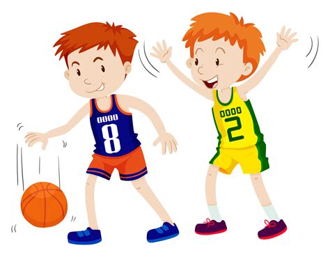 Two Boys Playing Basketball Cartoon