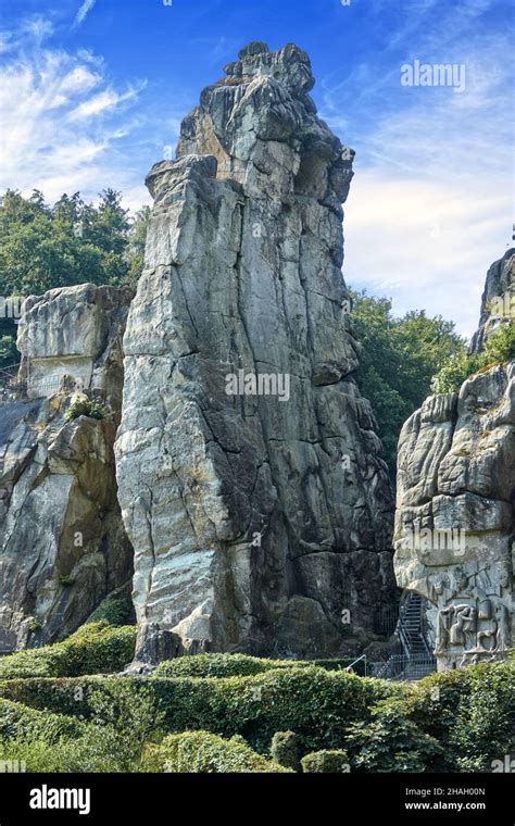 Cliffs of the Externsteine, a sandstone formation near Detmold, Germany ...