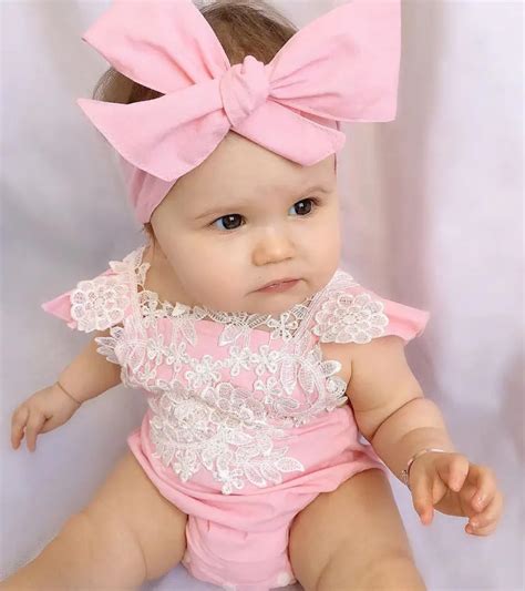 2PCS Super Cute Pink Newborn Baby Girl Rompers Jumpsuit Lace Floral ...