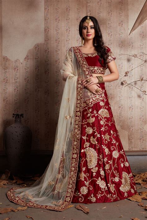 Indian Dress Maroon Color Bridal Lehenga 341M