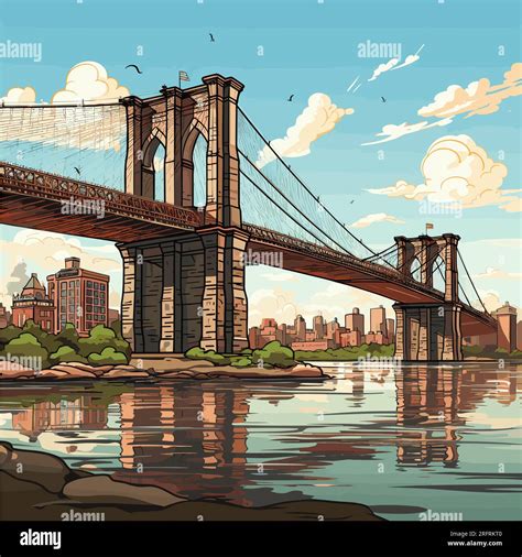 Brooklyn Bridge illustration dessinée à la main. Pont de Brooklyn ...