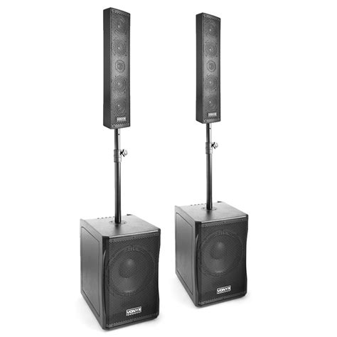 Pair Vonyx VX1200 Full Range Speaker Subwoofer System DJ PA Column ...