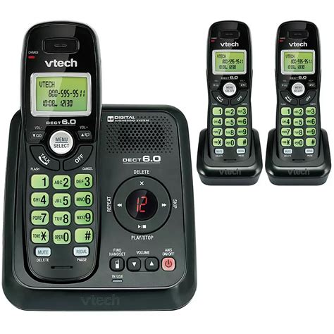 VTech - 3-handset cordless phone with answering machine. Colour: black | Rossy