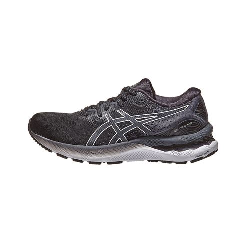 ASICS Gel Nimbus 23 Women's Shoes Black/White 360° View | Running Warehouse