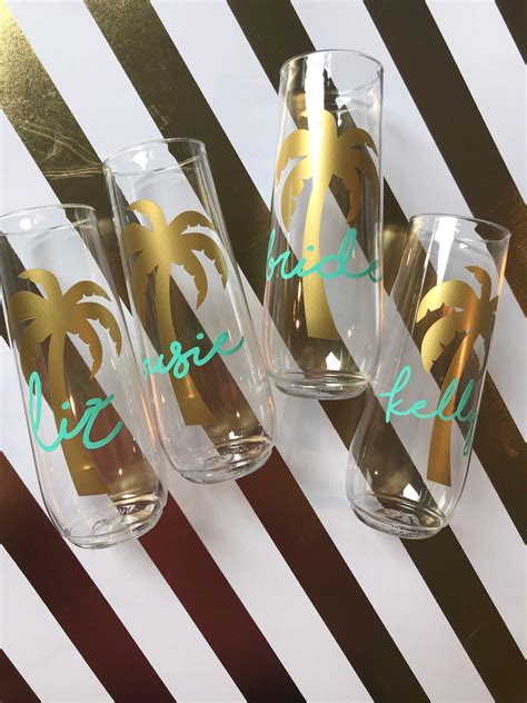 Personalized Stemless Champagne Shatterproof Plastic Tropical Palm Leaf Tree Flute Free Shipping ...