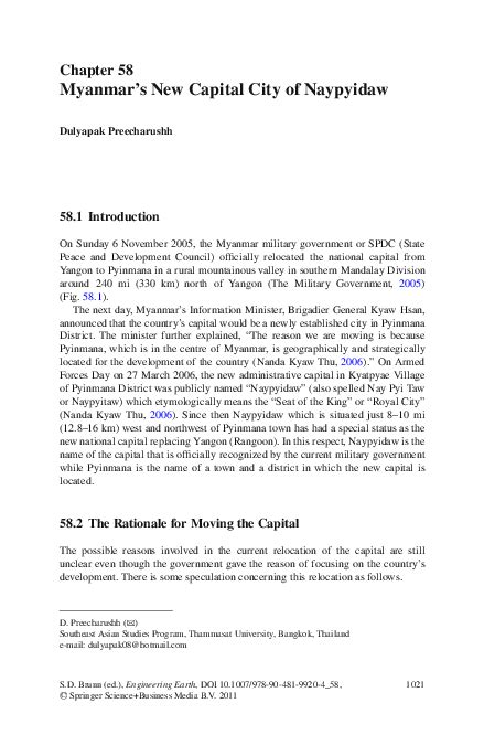 (PDF) Myanmar’s New Capital City of Naypyidaw | Dulyapak Preecharushh ...