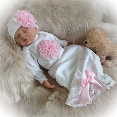 Newborn Girl Coming Home Outfit, Newborn Girl Gown, White and Pink ...