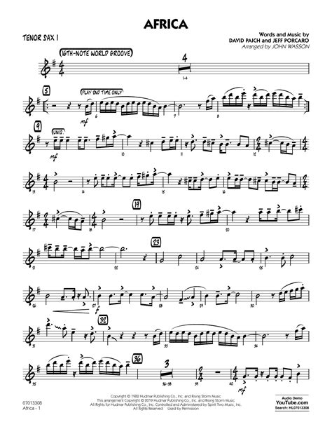 Africa (arr. John Wasson) - Tenor Sax 1 by Toto Sheet Music for Jazz ...