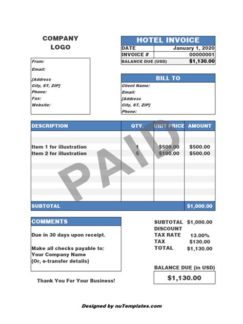 Airbnb Hotel Receipt Excel | PDF