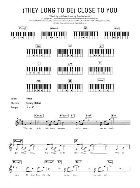 Close To You (They Long To Be) by Carpenters Sheet Music for Piano Chords/Lyrics at Sheet Music ...