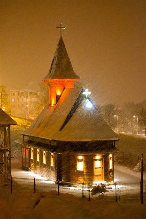 Wooden Church on a Winter Night in the City Stock Photo - Image of ...