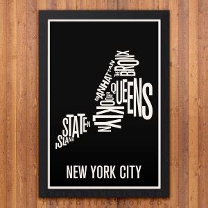 NEW YORK CITY Boroughs Typography Map Print 12 X 18 - Etsy