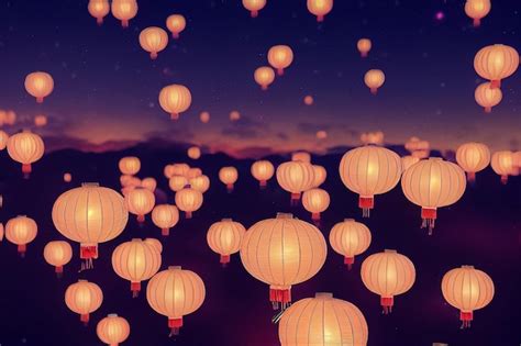 Premium Photo | 3d render of chinese sky lanterns floating in a dark ...