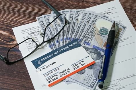 Medicare Card, Application Form and Cash with Eyeglasses and Pen. Stock Photo - Image of medical ...