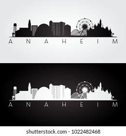 Anaheim Usa Skyline Landmarks Silhouette Black Stock Vector (Royalty ...