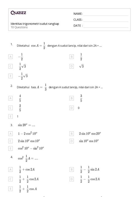 50+ lembar kerja identitas trigonometri untuk Kelas 11 di Quizizz | Gratis & Dapat Dicetak