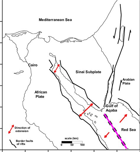 Topographic map of the Gulf of Suez region. The rifts are outlined by ...