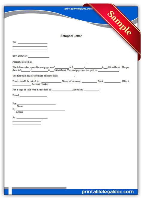 Free Printable Estoppel Letter Form (GENERIC)