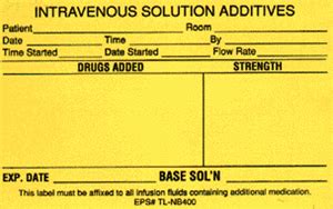 IV Label - Intravenous Solution Additives (1,000 Labels)