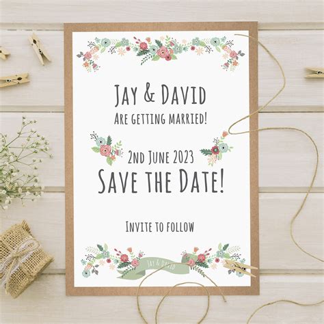 Rustic Floral Save the Date Cards - BlueBird Wedding Stationery