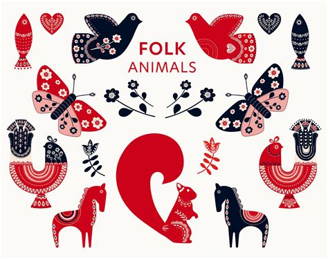 Folk Animals Clipart Folk Art Clipart Scandinavian Clipart - Etsy Singapore