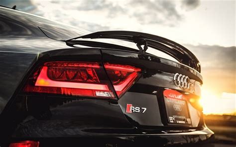 Download wallpapers sunset, Audi RS7 Sportback, black rs7, close-up ...