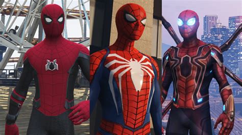 Spider-Man Pack (Far From Home, Infinity War, PS4 Advanced suit & Stark suit) 3.2 – GTA 5 mod