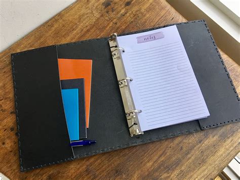 Small binder, A5 planner organizer, Three ring notebook, Black bridle leather mini binder, 5.5 x ...