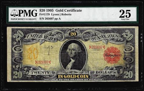 1905 $20 Technicolor Gold Certificate NoteFr.1179 PMG Very Fine 25 - BK Auctions