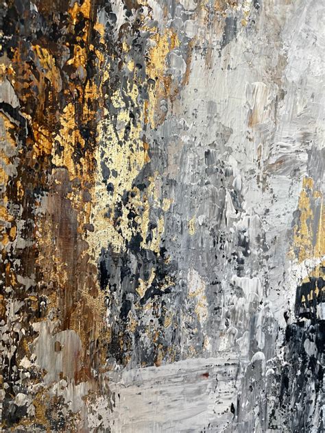 Large Abstract Oil Paintings On Canvas Gold Leaf Artwork Heavy Textured ...