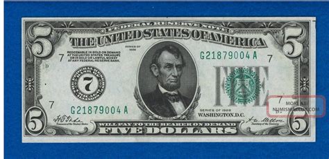 1928 Uncirculated Federal Reserve Redeemable In Gold Five Dollar Note